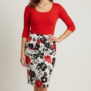 Grace Karin cotton white red black floral peplum pencil skirt pin up Valentines